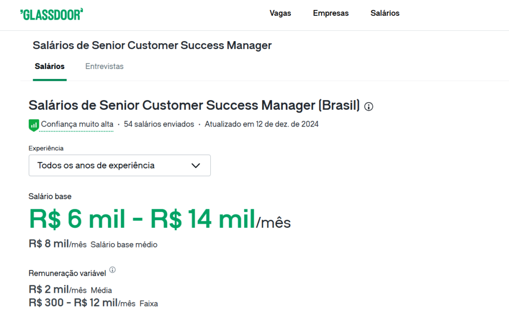 salário customer success glassdoor