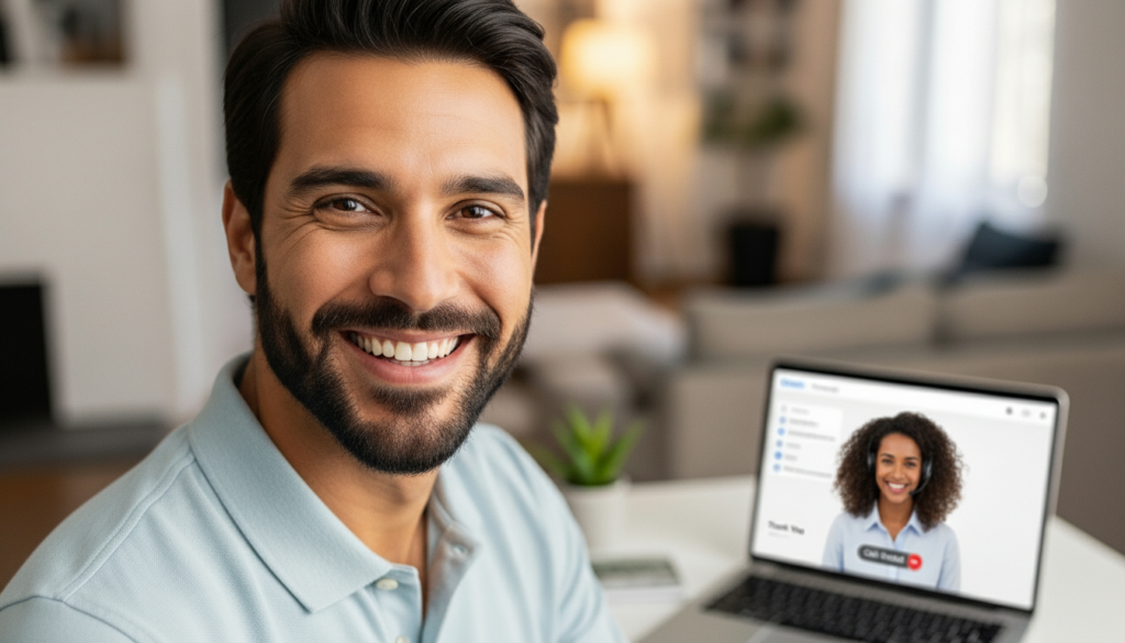 Equipe de pós-venda em reunião com cliente analisando painel de resultados