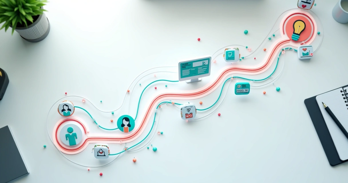 Trajeto em forma de linha conectando cliente a diversos canais digitais