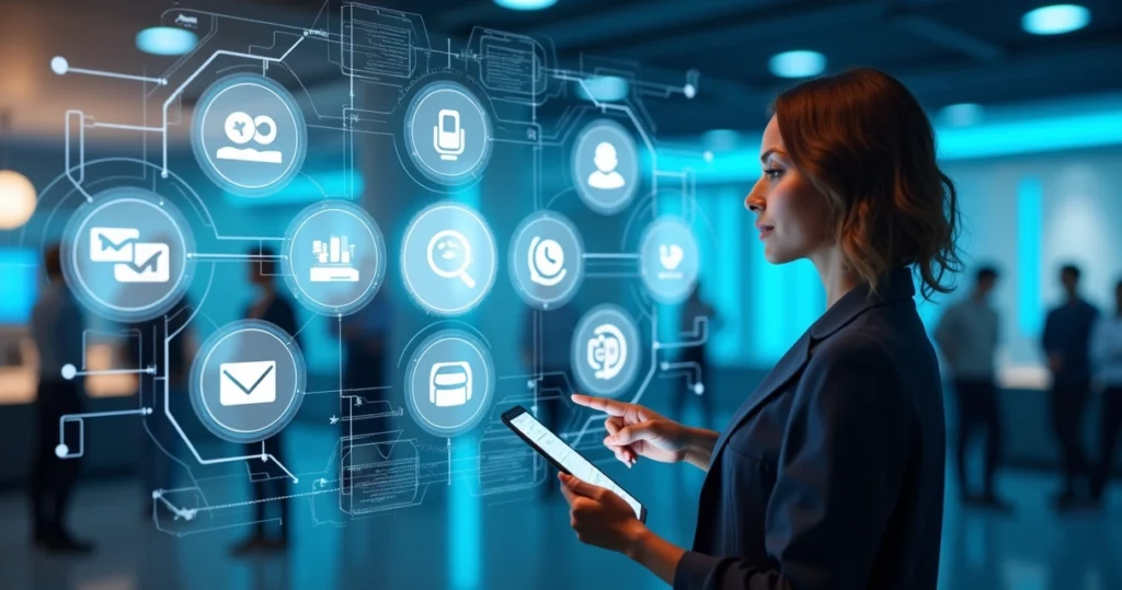 Mulher negra trabalhando sozinha com atendimento remoto, seu notebook está integrando dados de várias etapas da jornada do cliente