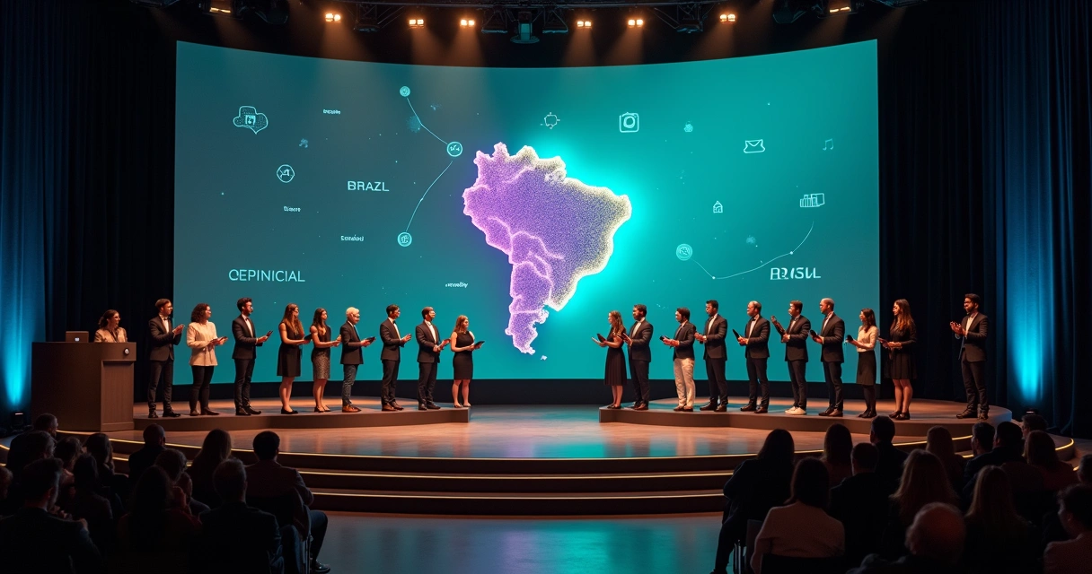 Profissionais de atendimento comemorando em pódio de destaque de atendimento humanizado
